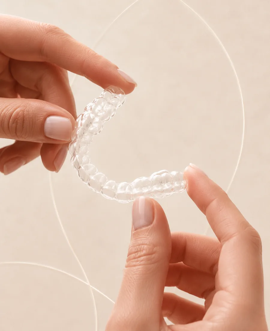 A clear Spark aligner in the hands of an Imperia Dent doctor
